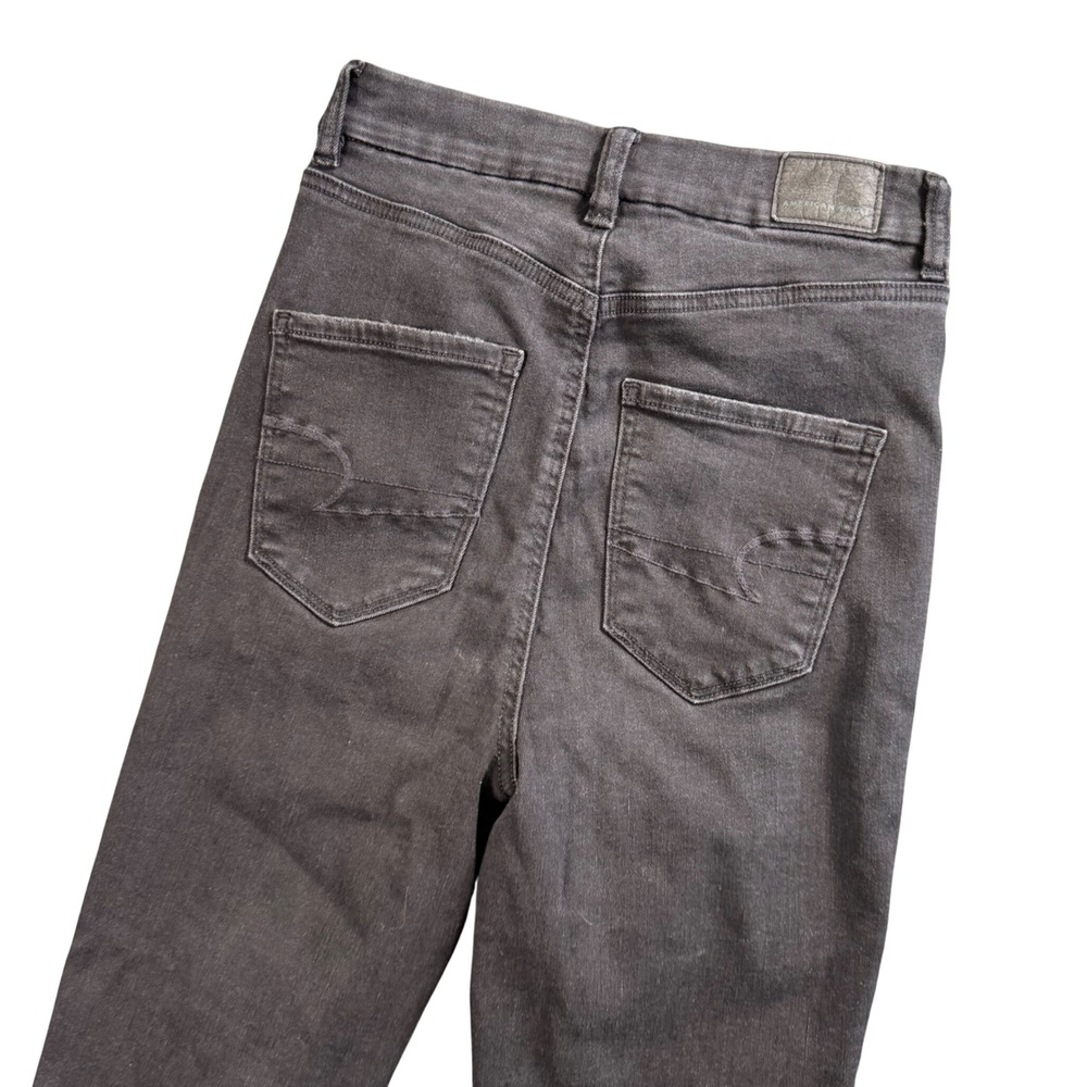 American Eagle Curvy Highest Rise Jeggingโ Women 4 Long Black Distressed Knee